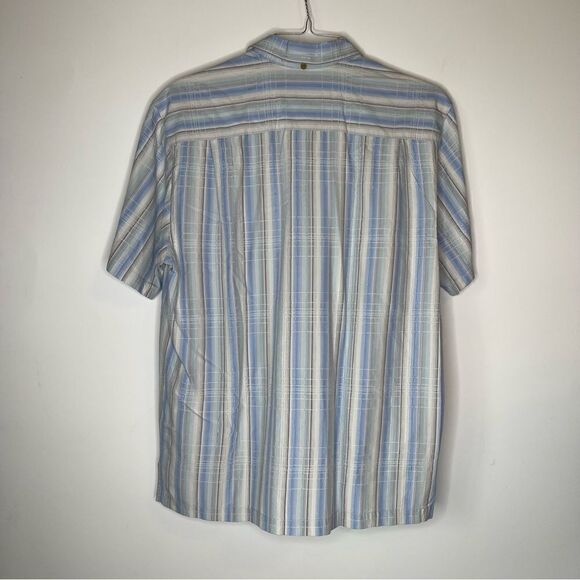 Tommy Bahama Blue-White-Gray Striped Short Sleeve Shirt in Size Medium - Picture 4 of 6